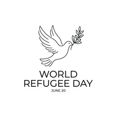 Obraz premium World refugee day logo with a dove carrying an olive branch isolated on white background