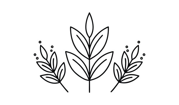Line art watercolor aster flower with green leaves and dots Vector