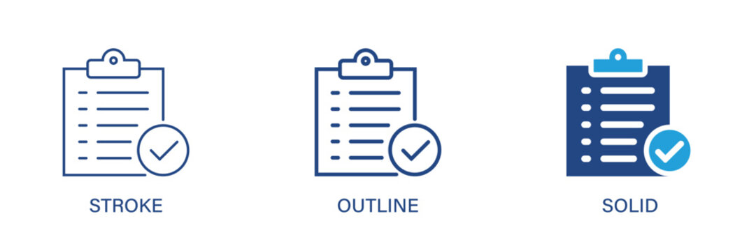Survey icon with editable stroke, outline and solid styles. Survey, review, exam, opinion icons. Vector icon illustration.