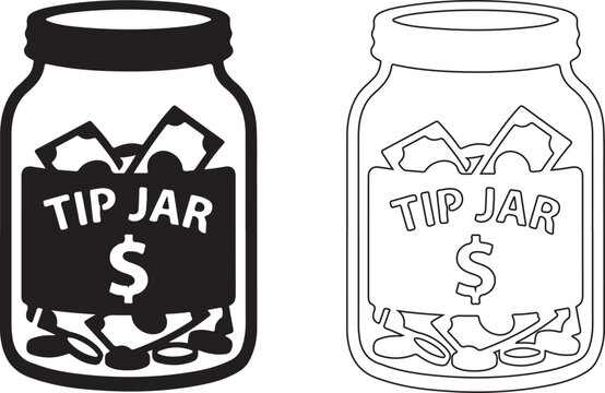 Tip Jar, Money Jar, Coin Bank, Vector Icons