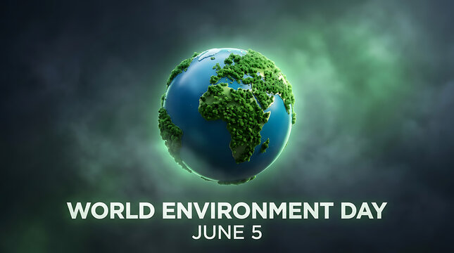 World environment day june 5 green earth with lush vegetation, save earth