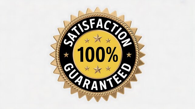 Satisfaction guaranteed, 100% quality seal, gold badge, warranty symbol, business icon
