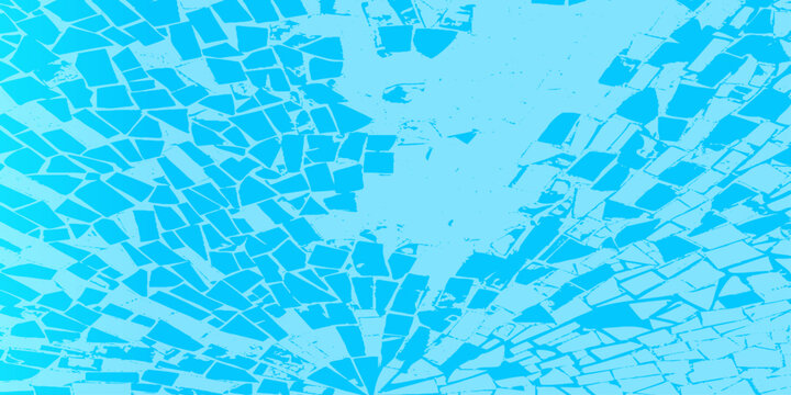 Vector illustration of shattered glass effect in bright blue hues for creative design projects and backgrounds