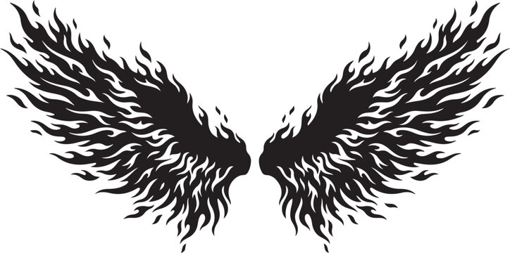 Black Flaming Wings, Burning Feathers, Dark Angel Wings, Vector Wings Icon