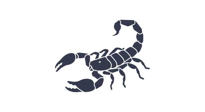 Scorpion Silhouette, Dark Blue Insect Icon, Isolated on White Background