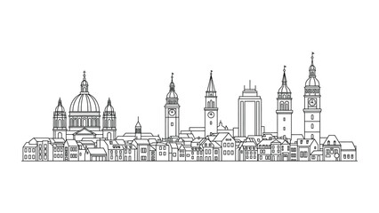 Obraz premium Detailed hand drawn sketch of a classic European city skyline.