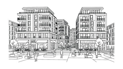 Obraz premium Architectural Sketch of a Modern Urban Mixed Use Development Complex.