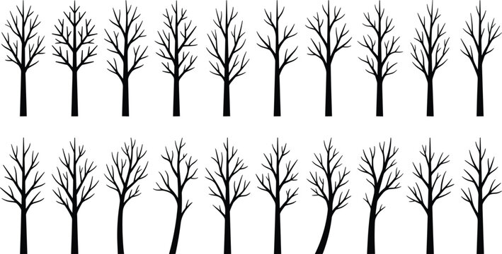 Vector illustration of stylized leafless tree silhouettes representing natural, decorative, and design themes