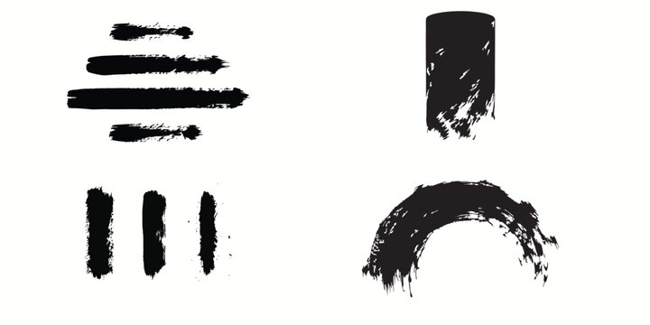 Abstract Grunge Brush Stroke Shapes Set Isolated on White Background