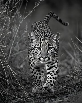 A black and white  oncilla , northern tiger cat genetic hybrid experiment fantasy animal, fictional species 