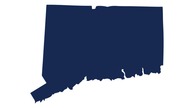A navy blue silhouette of the state of Connecticut on a white background.