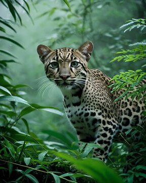 A  oncilla , northern tiger cat genetic hybrid experiment fantasy animal, fictional species in a spring terrace