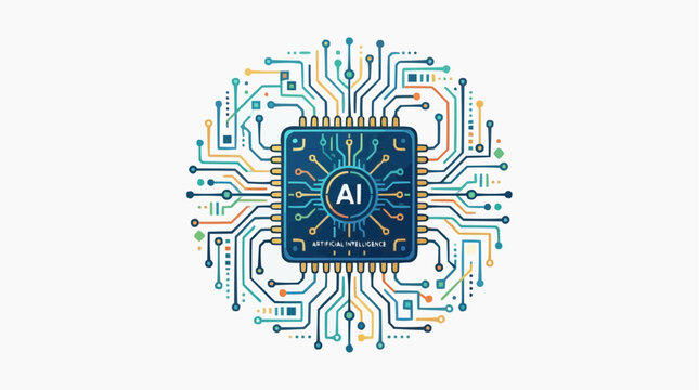 AI Chipset: Illustrating an advanced central processing unit with an AI logo at the center.