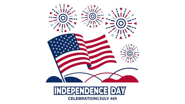 USA Independence Day Celebration July 4th With Flag And Fireworks