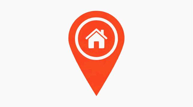 Home Location Pin Icon: A vibrant orange location pin with a minimalist house icon in its center, a symbol for property or real estate