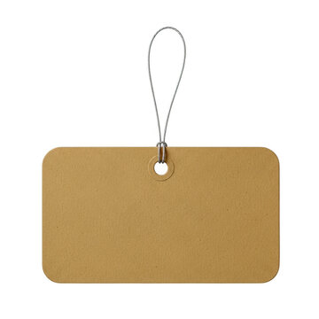 Brown paper tag with string loop for labeling or packaging isolated on transparent background
