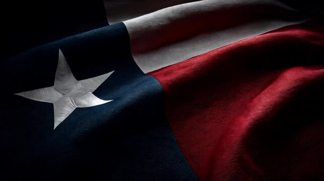 texas flag waving in the wind on black background