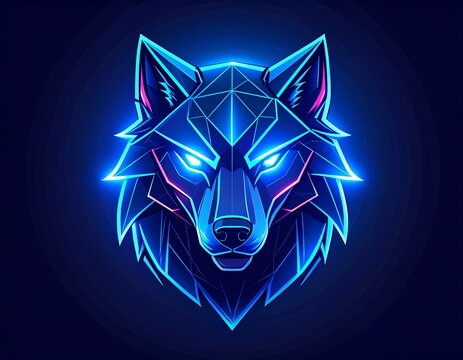 Futuristic wolf head logo with geometric cyberpunk esports branding style.