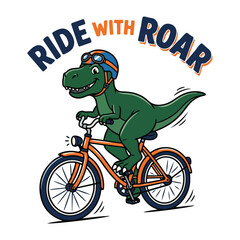 Cute cartoon dinosaur riding a bicycle with Ride With Roar text Design © MdAnisul