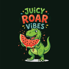 Cute T-Rex Dinosaur Eating Fresh Juicy Watermelon with Summer Vibes Design © MdAnisul