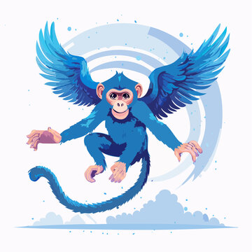 Blue Winged Monkey Flying in Sky