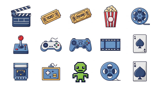 Collection of entertainment and gaming icons.