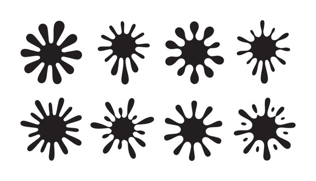 Black ink blot shapes collection for creative design isolated on transparent background vector set.