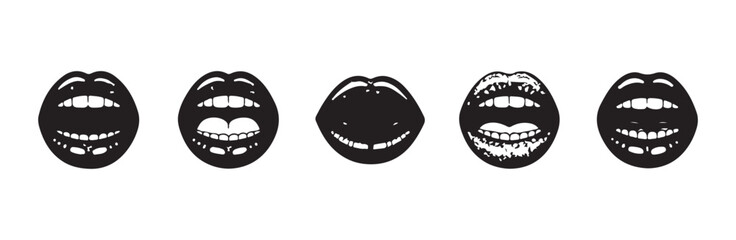 Obraz premium Set of black and white lips icons for modern graphic design.