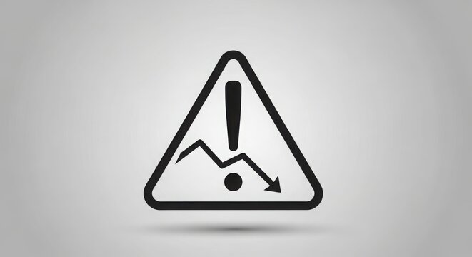 Warning sign with downward trend and exclamation mark stock market road sign