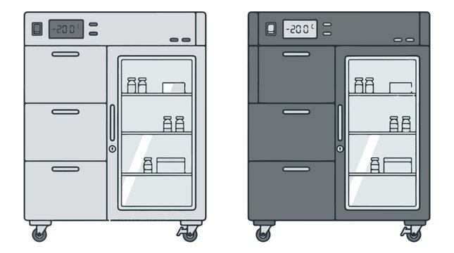 Two medical refrigeration units with digital displays and glass doors