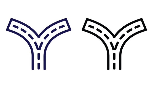 Road split fork icon set representing decision making and directional choice
