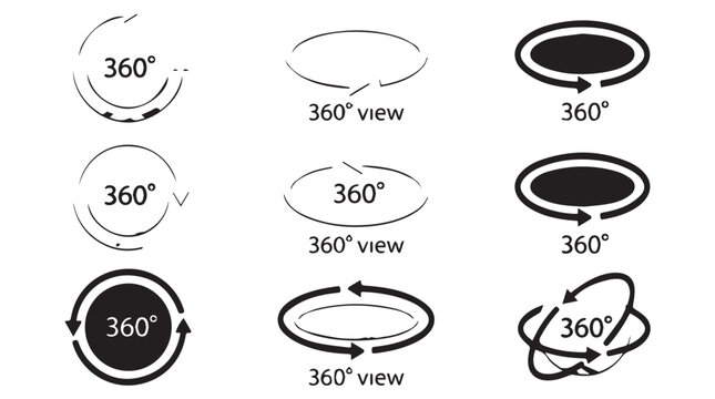 Black and white line art diagrams showing different perspectives of 360 degree rotations for cylindrical and oval shapes.