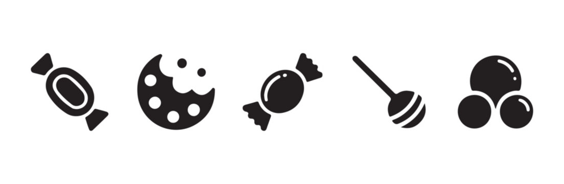 Candy icons set black illustration isolated.