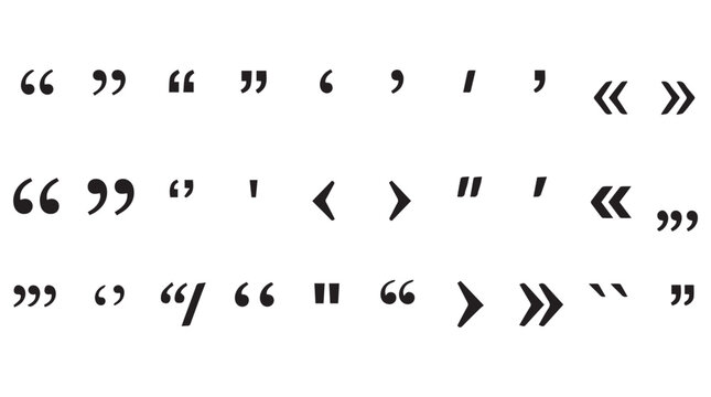 A grid of quotation marks and punctuation symbols displayed in a structured layout against a plain white background.
