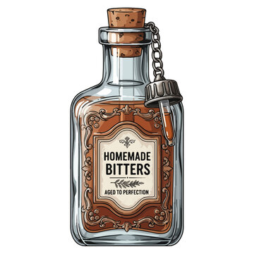 Vintage Homemade Cocktail Bitters Glass Bottle Vector Illustration