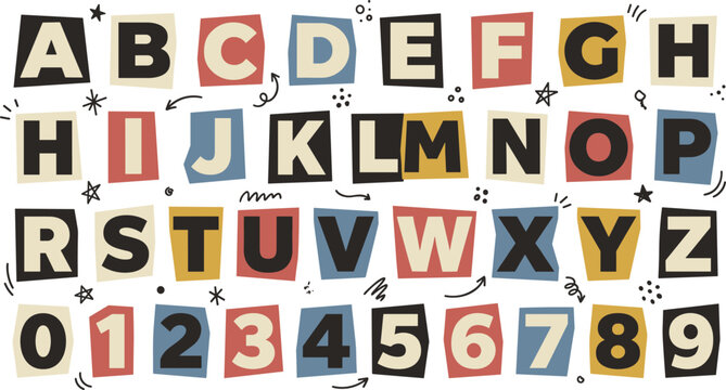 Alphabet letters and numbers in vintage style for creative design projects
