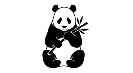 Black panda bear, cute cartoon character, bamboo illustration, vector icon © MITURANI