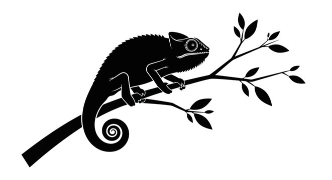 Black chameleon, chameleon silhouette, lizard icon, reptile symbol, monochrome animal
