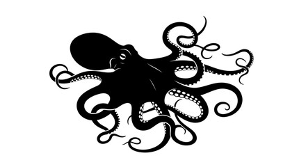Black octopus, octopus silhouette, sea creature, vector illustration, animal icons © MITURANI