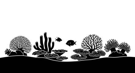Black coral reef, underwater landscape, ocean floor, silhouette illustration, vector graphics © MITURANI