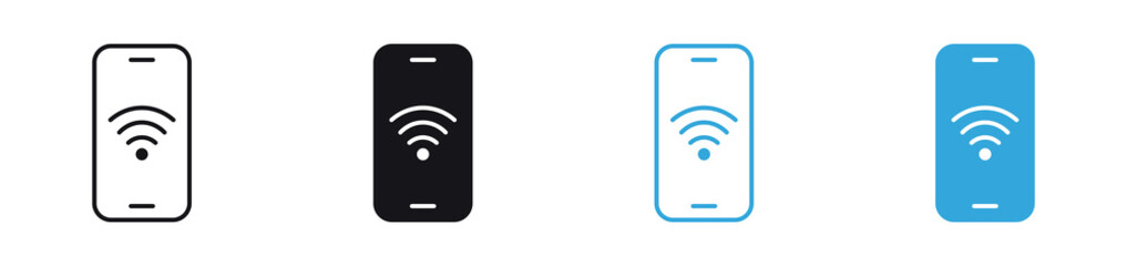 Mobile WiFi icon set. smartphone with wireless signal icons. mobile internet and wireless connection concept. vector illustration. © Anika