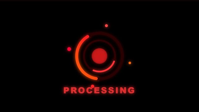 Red glowing processing circular loading icon on black