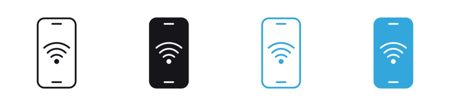 Mobile WiFi icon set. smartphone with wireless signal icons. mobile internet and wireless connection concept. vector illustration.