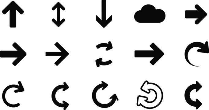 Arrow and refresh icon set, circular reload symbols, navigation direction pointers and cloud element collection for web and mobile interface, Vector illustration