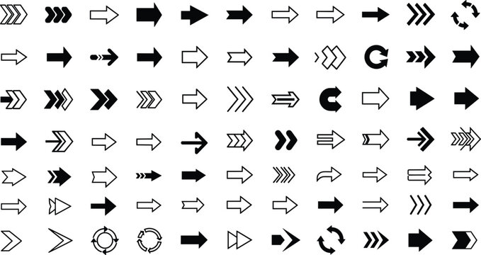 arrow icons mega set, navigation arrows collection, direction pointer symbols, line and solid arrow icon pack, ui ux web elements, vector illustration