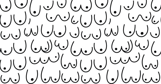 Seamless minimalist line art pattern featuring diverse breast shapes and forms for body positivity and female health awareness concepts