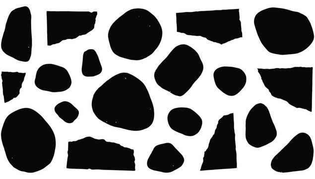 Abstract Shapes Collection Black and White Isolated Organic Forms Scattered Irregular Objects Grouping Minimalist Geometric Elements