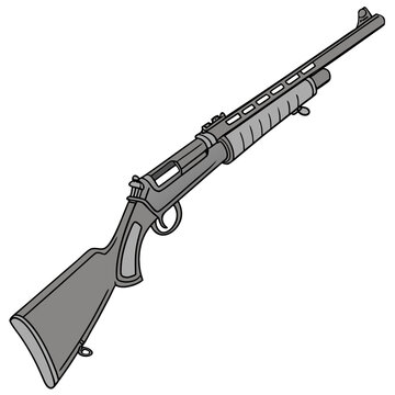Illustration of a classic pump-action shotgun with long gun, hunting season