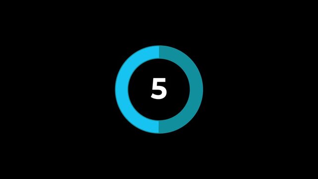 Circular progress bar with 10 seconds inside loading indicator graphic for web and app interfaces isolated on black background