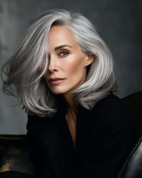 Elegant mature woman with silver hair portrait